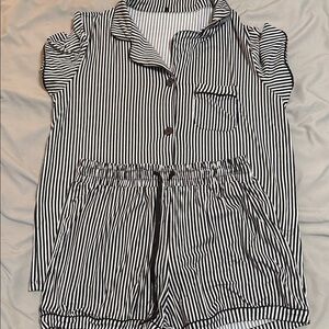 Women's Black & White Striped Short Pajama Set